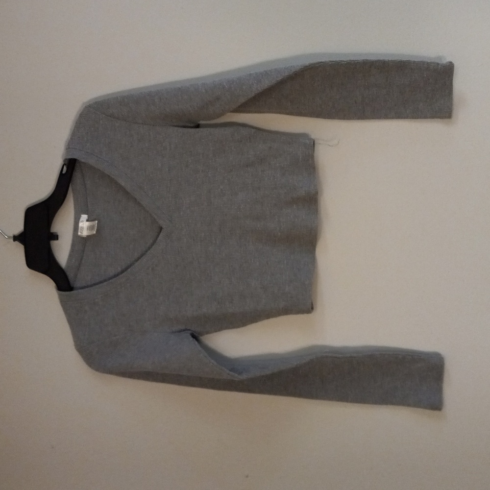 BOZZOLO GRAY, WAFFLEKNIT, V NECK, LONG SLEEVE, CROPPED TOP